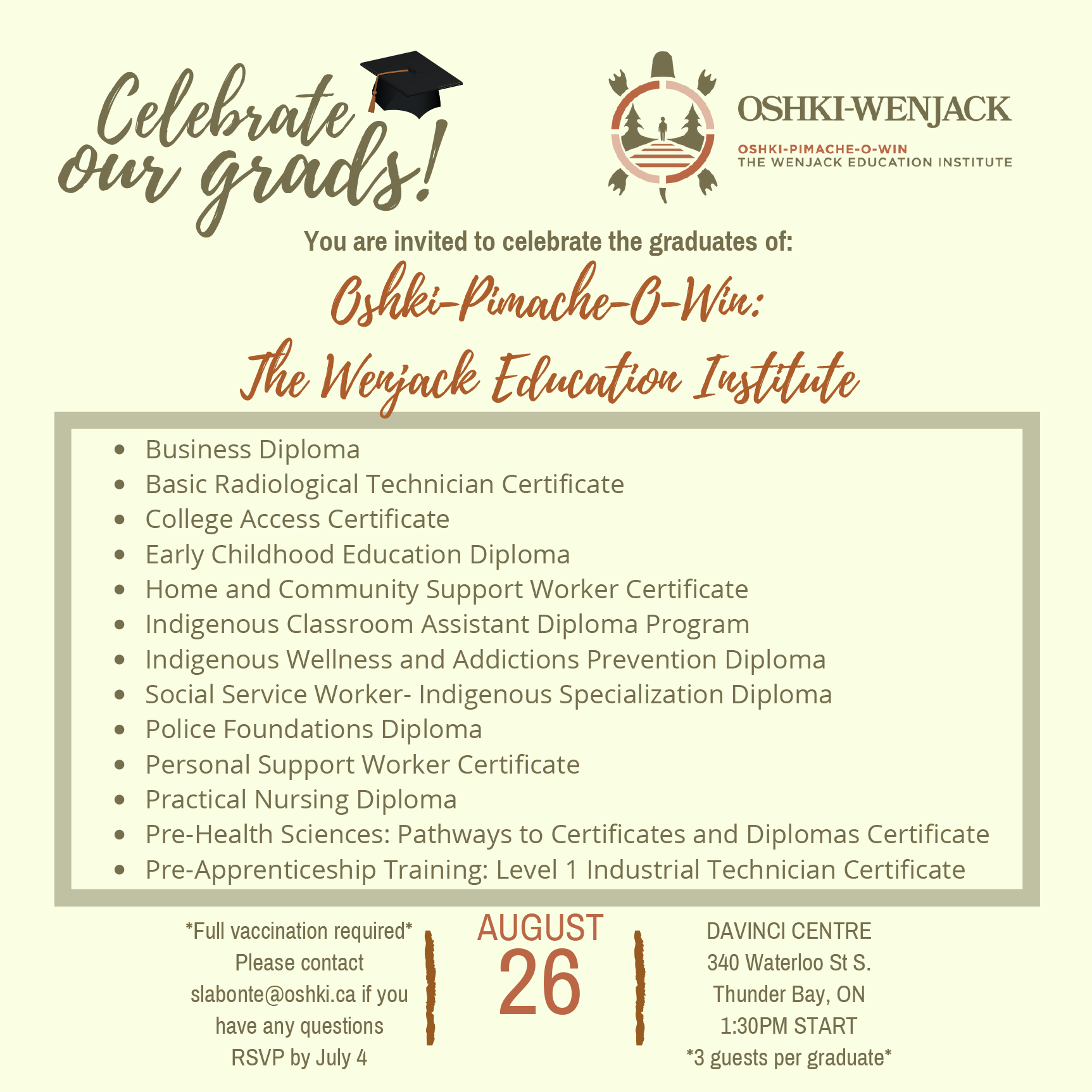Oshki-Wenjack Celebrates Graduation in Person on August 26!